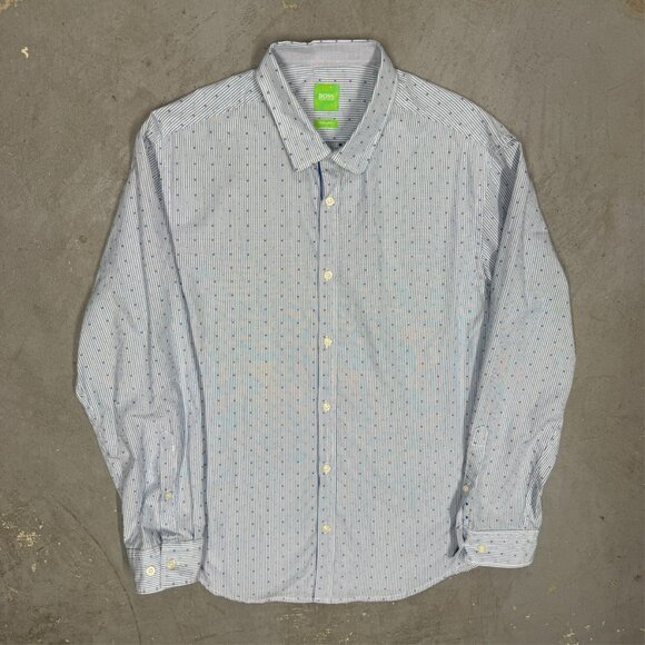 Hugo Boss Dress Shirt Long Sleeve Striped Regular Fit Cotton Blue 16 1/2 Large - Picture 2 of 11